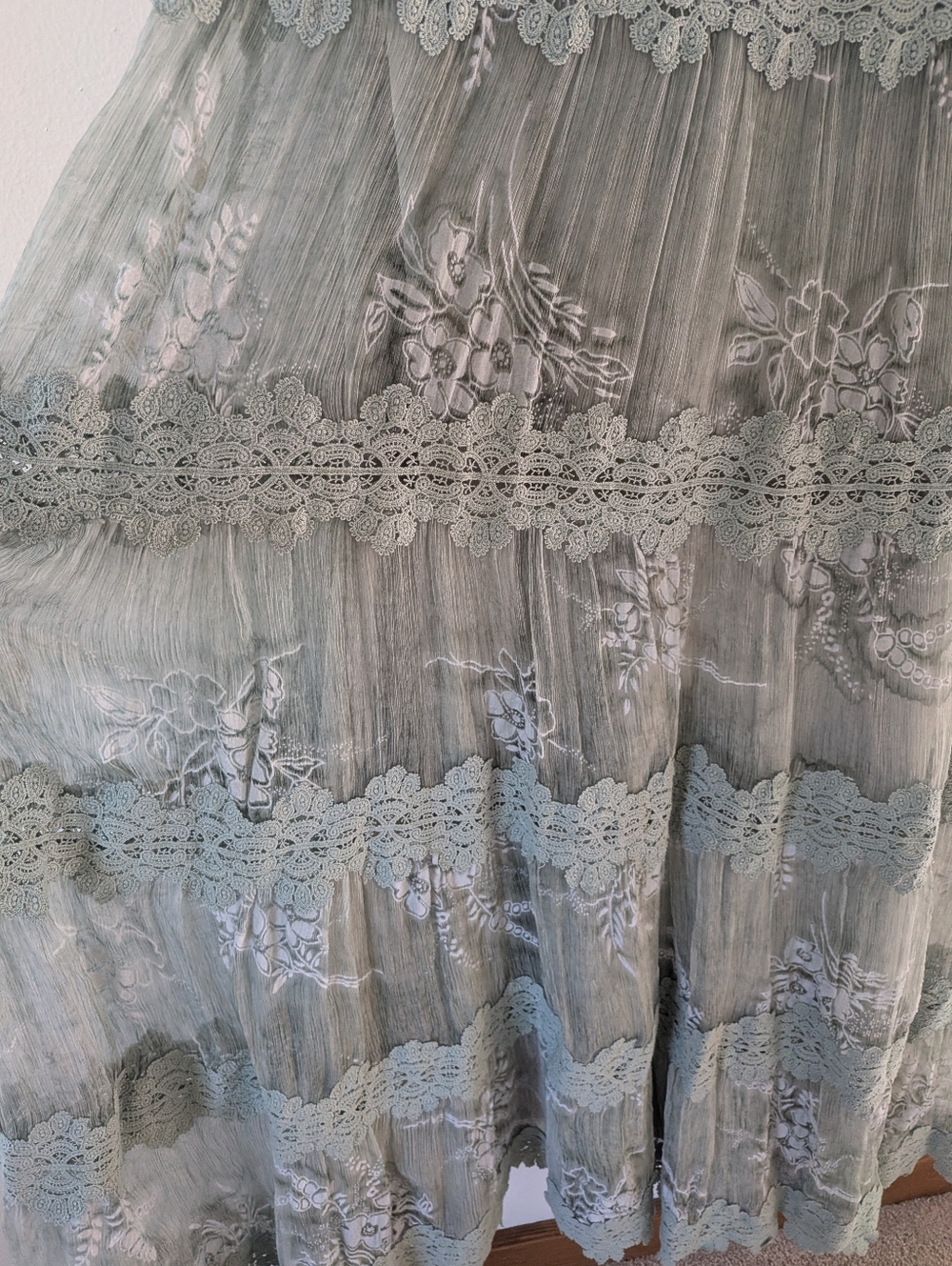 Anthropologie BHLDN Joni Silk Lace Maxi Dress Gown Green - Picture 6 of 11